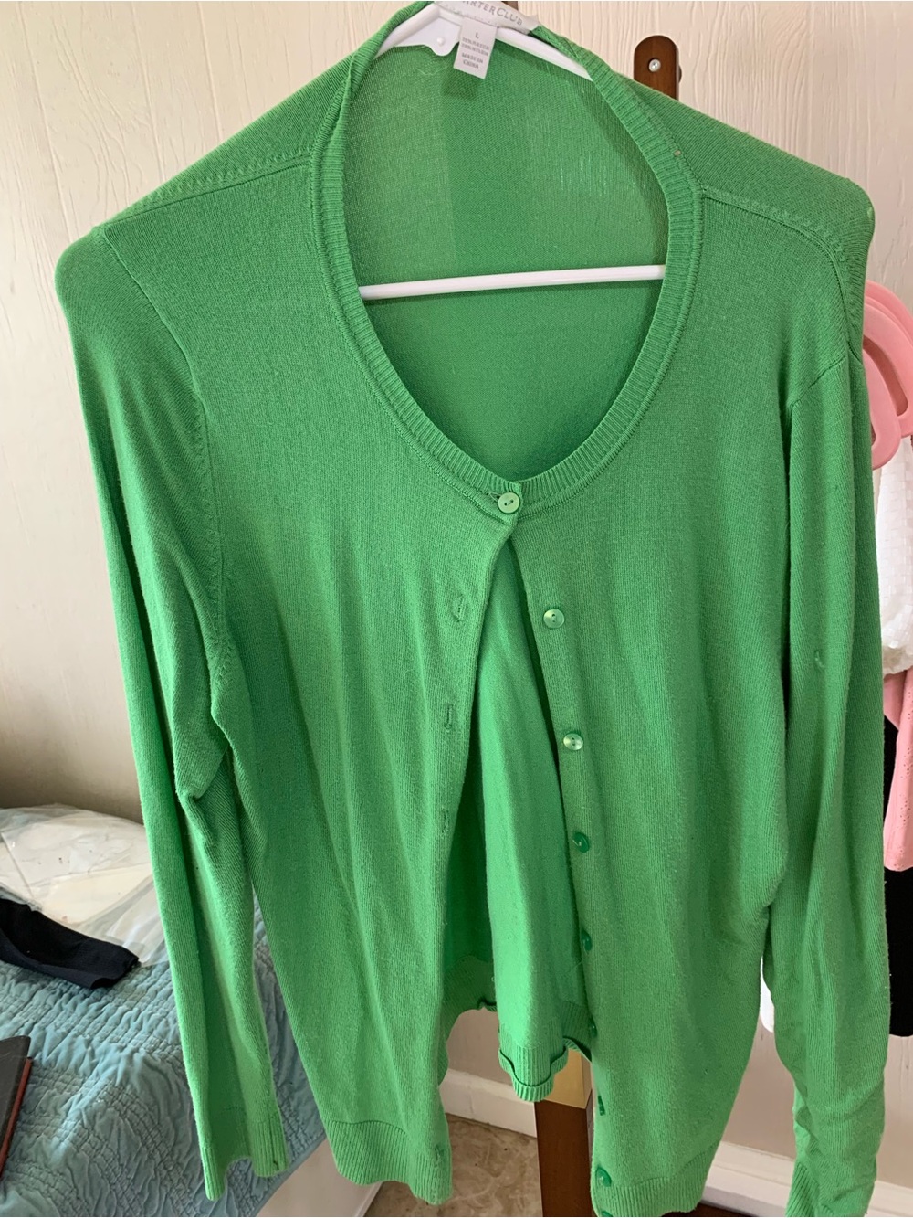 Charter Club Kelly Green V-Neck Button Cardigan